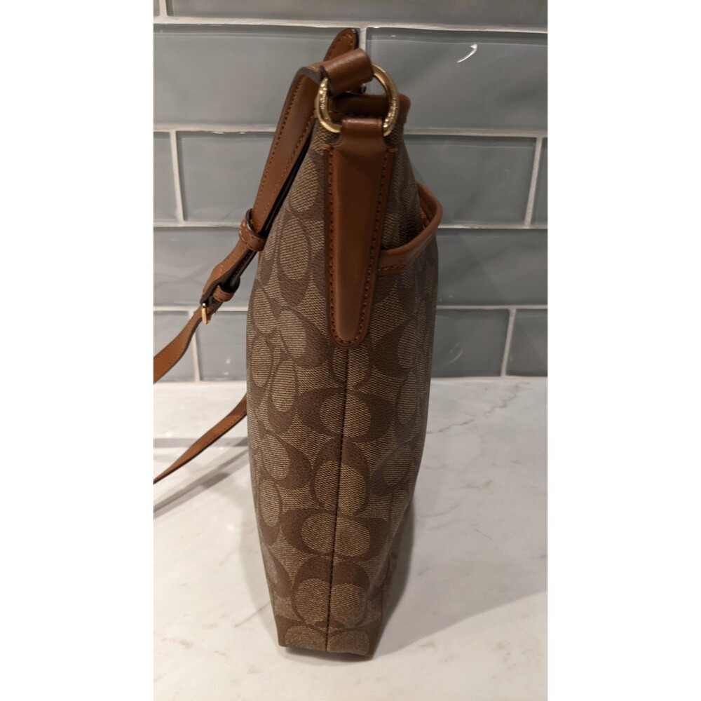 COACH #F58297 Signature File Crossbody Zip Top Handbag Khaki/Saddle WORN ONCE!!! - Picture 15 of 16